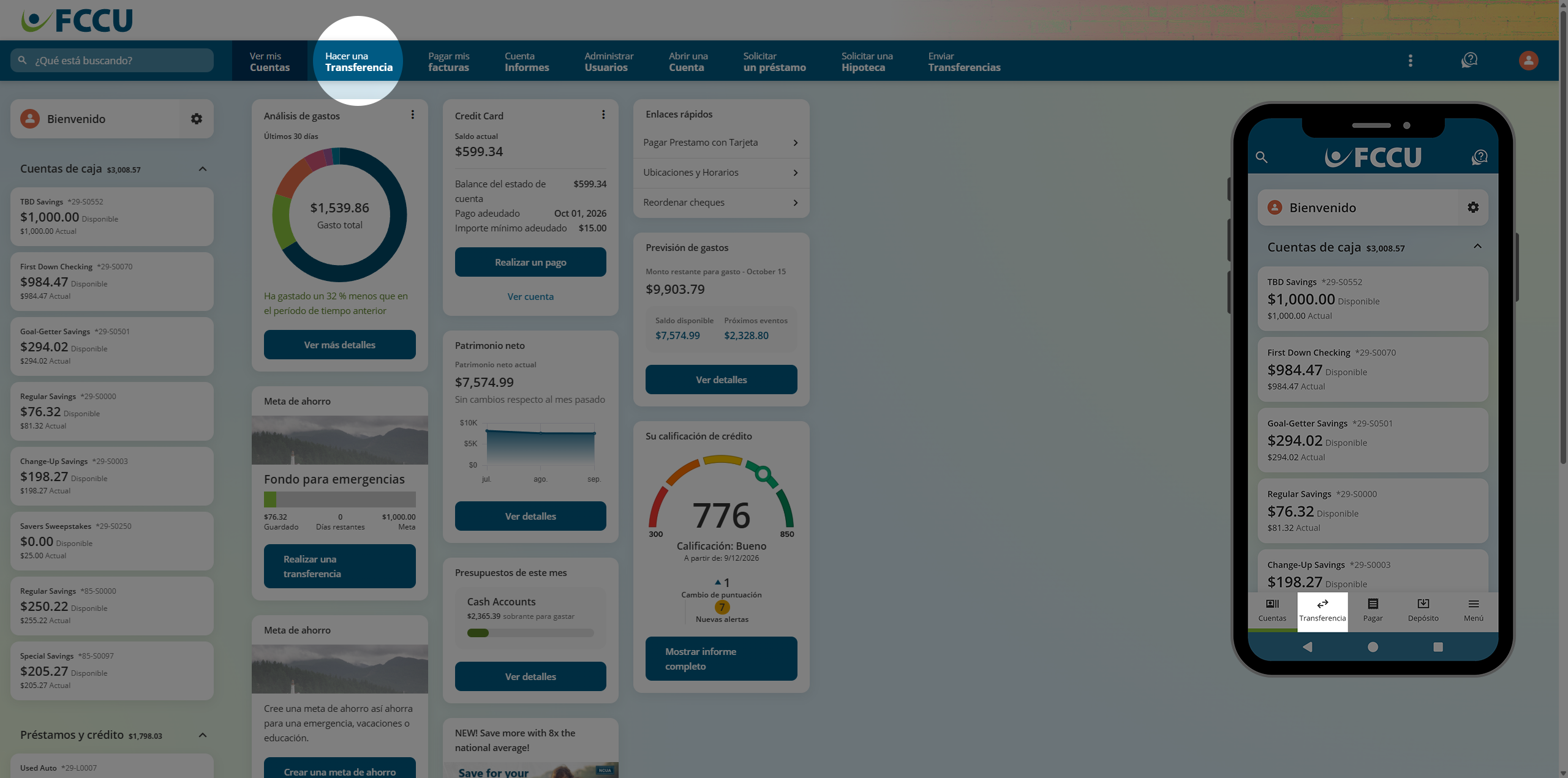 Screenshot of digital banking account dashboard.